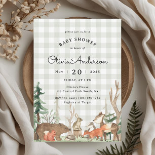 Rustic Plaid Winter Woodland Baby Shower Invitation