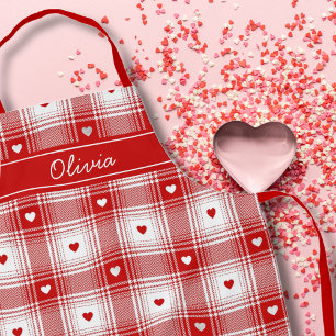 Rustic Plaid With Hearts Valentines Apron