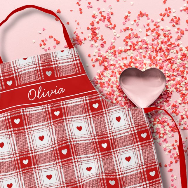 Rustic Plaid With Hearts Valentines Apron (Creator Uploaded)
