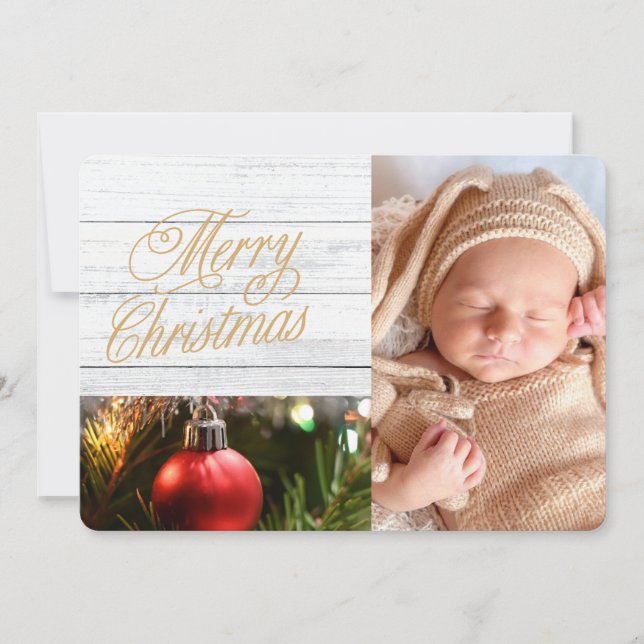 Rustic Plank Family Photo Christmas Card (Front)