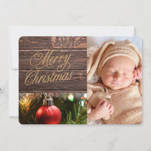 Rustic Plank Family Photo Holiday Card