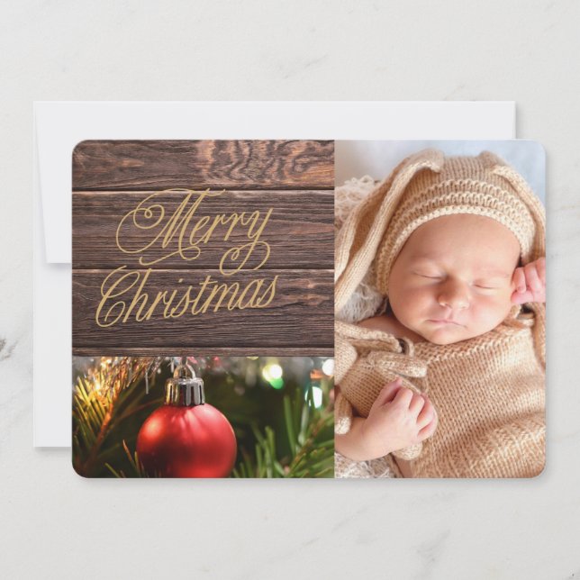 Rustic Plank Family Photo Holiday Card (Front)