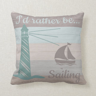 Rustic Planks Lighthouse Sailboat Compass Rose Cushion