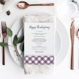 Rustic Plum Buffalo Plaid Thanksgiving Dinner Menu