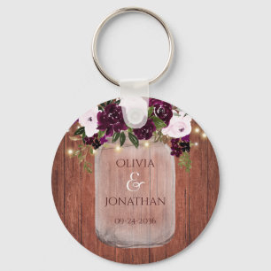 Rustic Plum Floral Mason Jar Lights Wedding Favour Key Ring