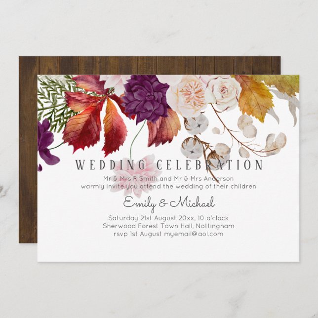 Rustic Plum Ginger Fig Floral Wedding Invite (Front/Back)