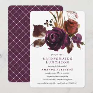 Rustic Plum   Roses  Bridesmaids Luncheon Wedding Invitation