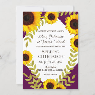 Rustic Plum Sunflower Wedding Invitation