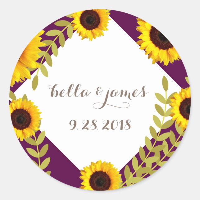 Rustic Plum Sunflower Wedding Stickers (Front)
