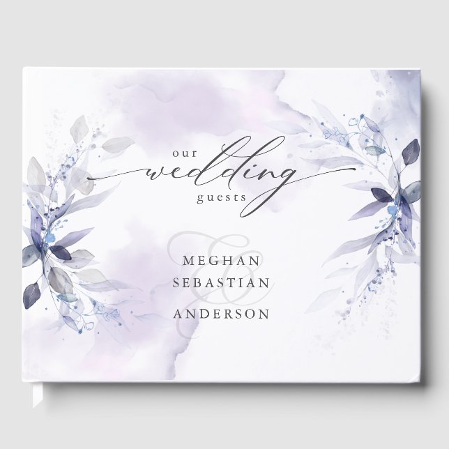 Rustic Plum Violet Foliage Wedding Guest Book (Front)