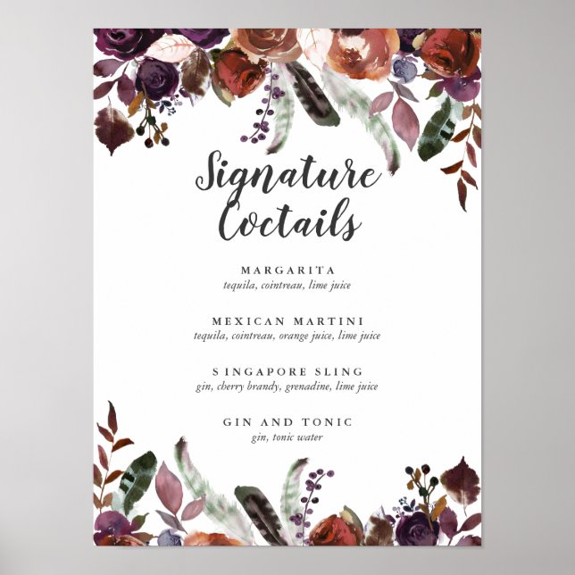 Rustic Plum | Wedding Signature Cocktail Menu Poster (Front)