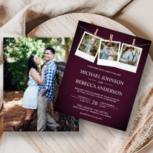 Rustic Plum Wood Photo Budget Wedding Invitation