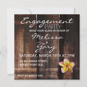 Rustic plumeria / frangipani engagement party invitation