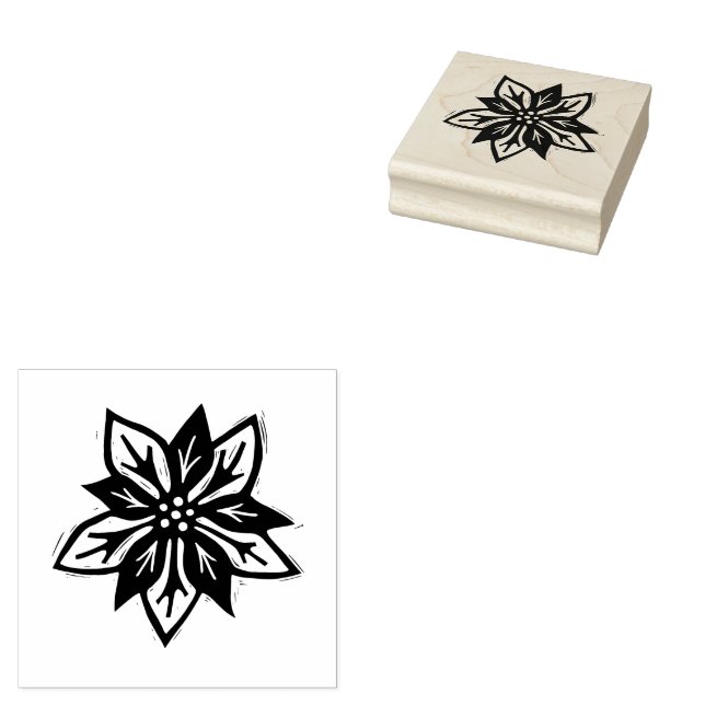 Rustic Poinsettia Christmas Folk Art Flower Rubber Stamp (Stamped)