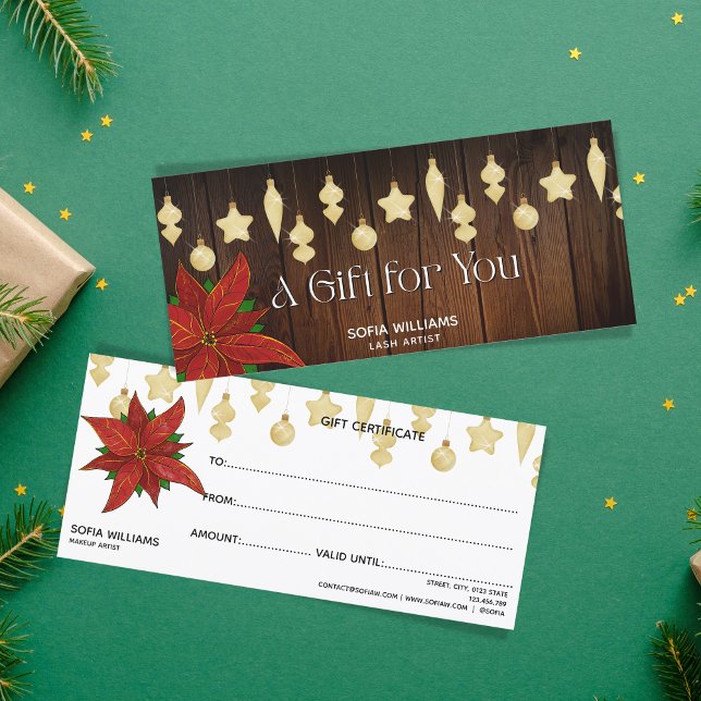 Rustic Poinsettia Christmas Ornaments Gift Card (Creator Uploaded)