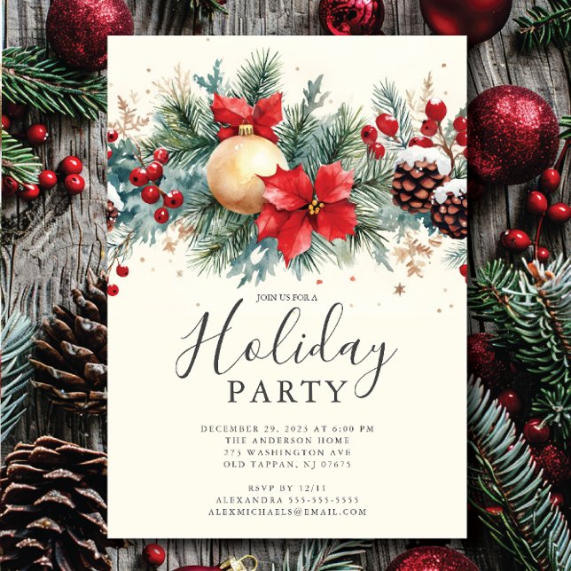 Rustic Poinsettia Christmas Party Invitation (Creator Uploaded)