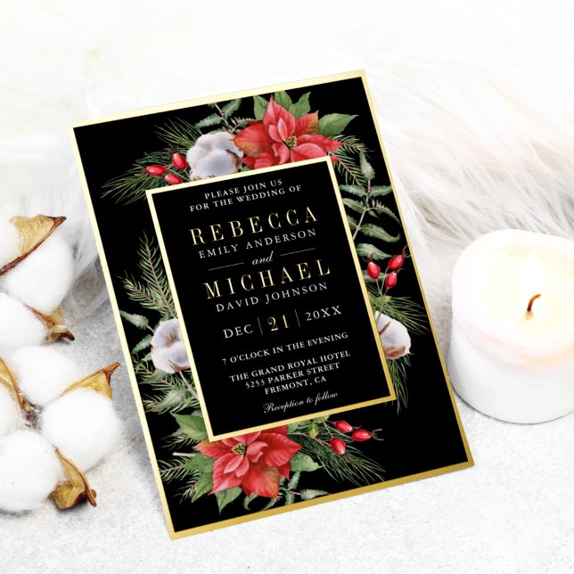 Rustic Poinsettia Floral Black Christmas Wedding (Creator Uploaded)
