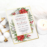 Rustic Poinsettia Floral Christmas Wedding<br><div class="desc">Amaze your guests with this elegant wedding invite featuring beautiful red poinsettia flowers and leaves with real gold foil elements. Simply add your event details on this easy-to-use template and adorn this card with your favourite photos to make it a one-of-a-kind invitation.</div>