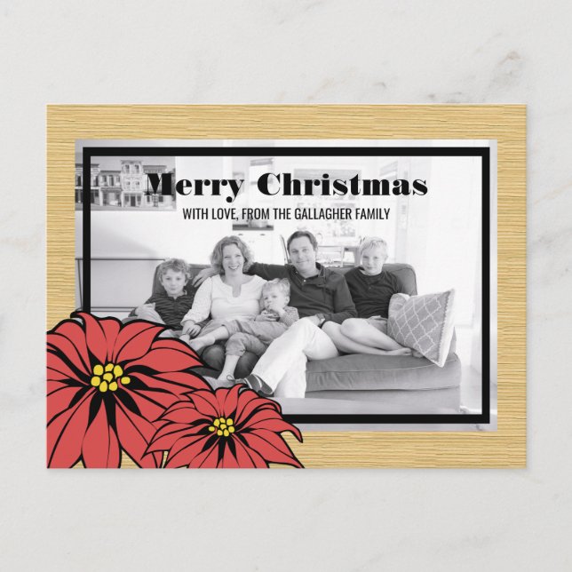 Rustic Poinsettia Holiday Photo Postcard (Front)