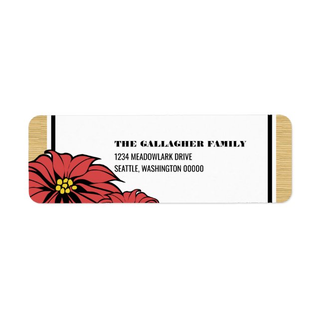 Rustic Poinsettia Holiday Return Address Label (Front)