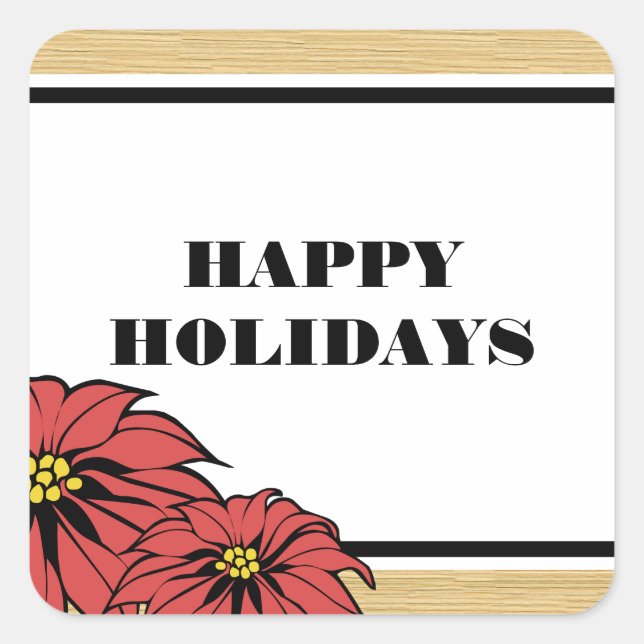 Rustic Poinsettia Holiday Square Sticker (Front)