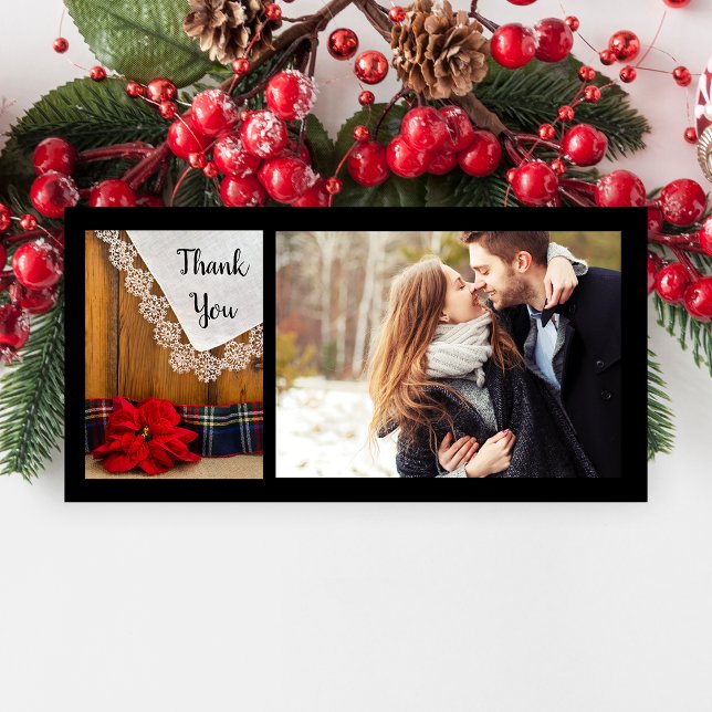 Rustic Poinsettia Plaid Winter Wedding Thank You Card (Creator Uploaded)