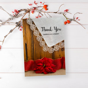 Rustic Poinsettia Winter Barn Wedding Thank You