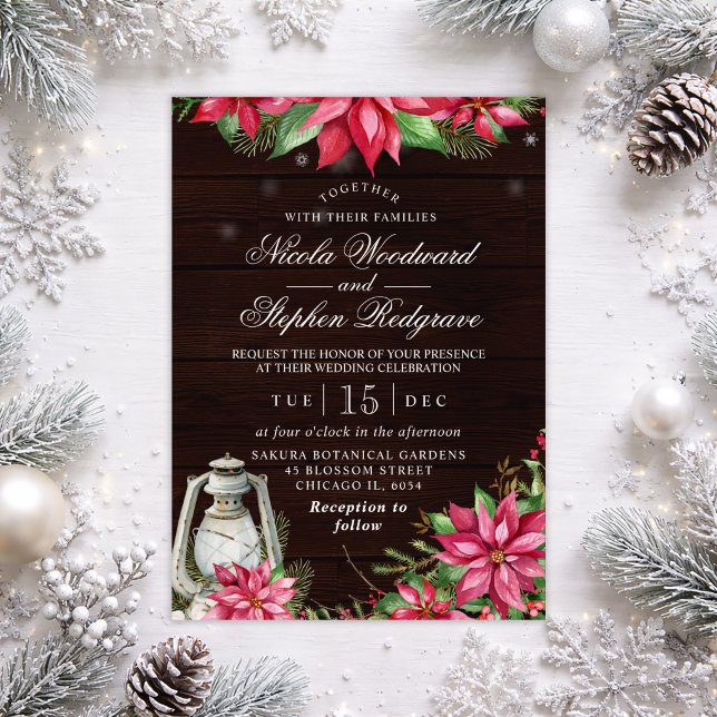 Rustic Poinsettia Winter Wedding Invitation (Creator Uploaded)