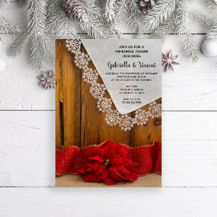 Rustic Poinsettia Winter Wedding Rehearsal Dinner Invitation