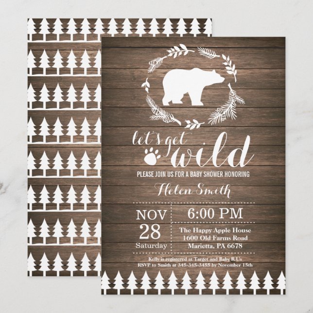 Rustic Polar Bear Baby Shower Invitation (Front/Back)