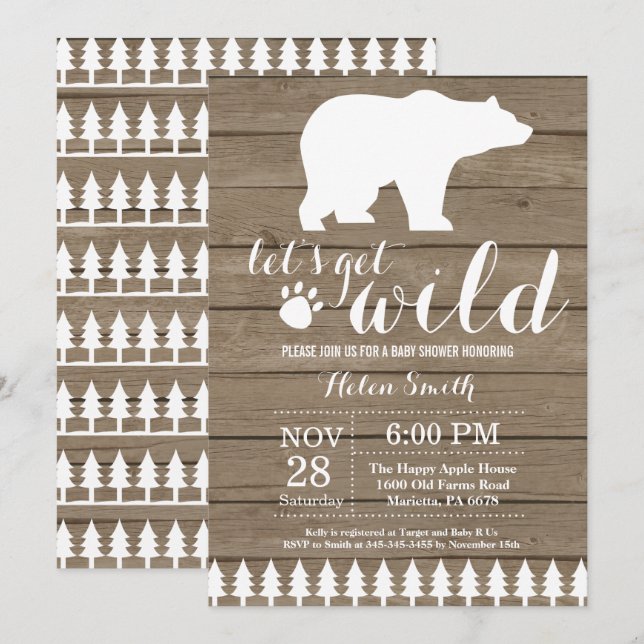 Rustic Polar Bear Baby Shower Invitation (Front/Back)