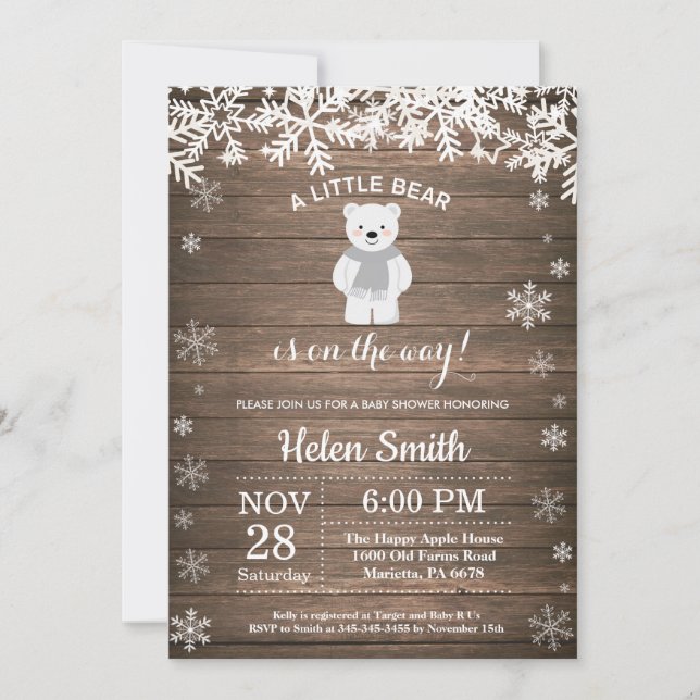 Rustic Polar Bear Winter Baby Shower Invitation (Front)