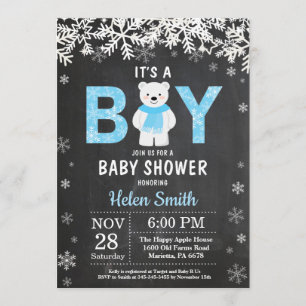 Rustic Polar Bear Winter Boy Baby Shower Invitation
