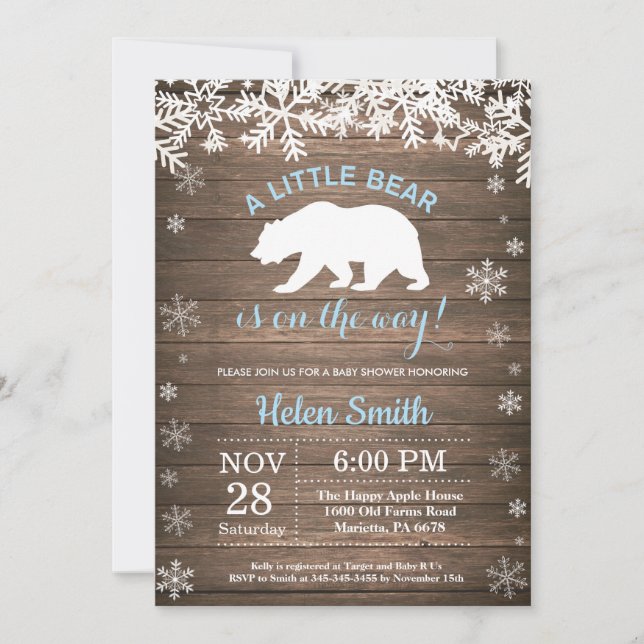 Rustic Polar Bear Winter Boy Baby Shower Invitation (Front)