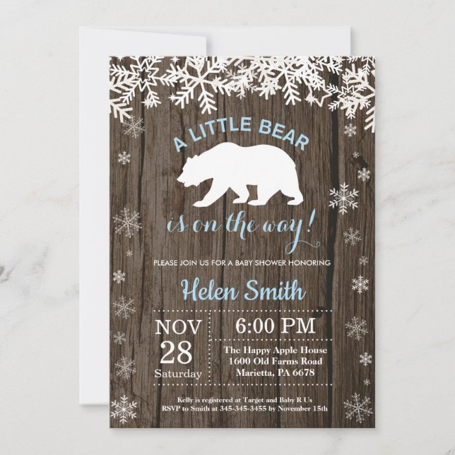 Rustic Polar Bear Winter Boy Baby Shower Invitation (Front)