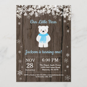Rustic Polar Bear Winter Boy Birthday Invitation