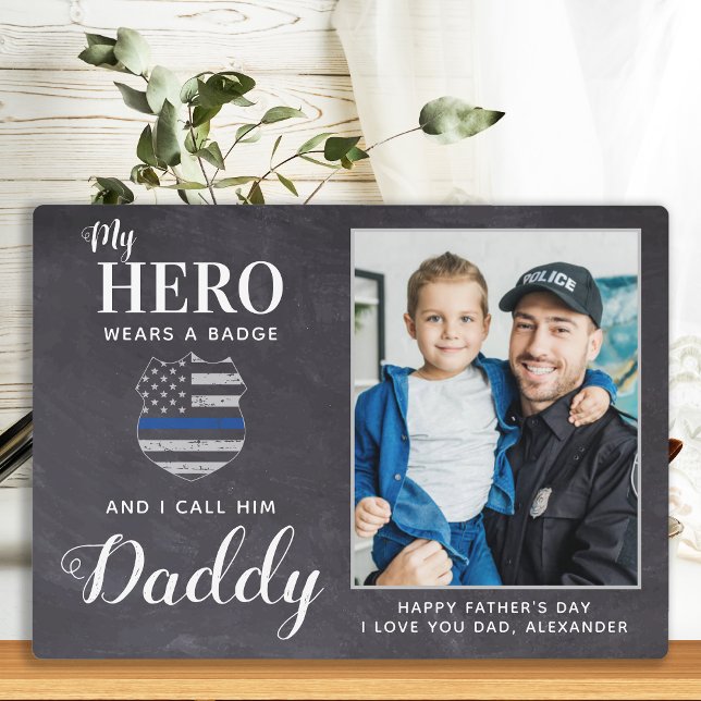 Rustic Police Dad Hero Daddy Personalised Photo Plaque (Creator Uploaded)