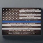 Rustic Police Officers Prayer Gift Thin Blue Line Plaque<br><div class="desc">Police Officer's Prayer Plaque in a rustic wood thin blue line American Flag in police flag colours. This police prayer plaque is perfect for all police officers and law enforcement, police academy graduation gift, and police officer gifts. Personalise this police officer prayer wall print with your police officers name and...</div>