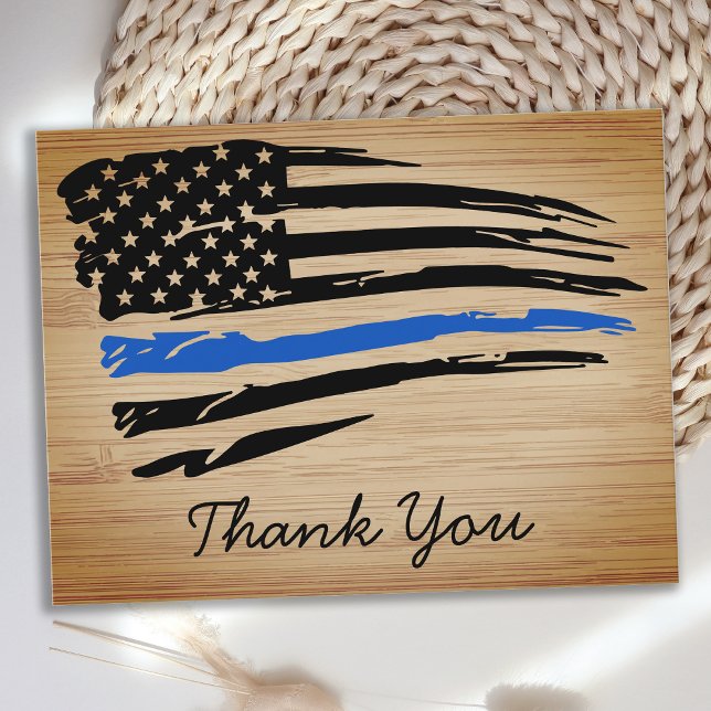 Rustic Police Thin Blue Line Flag Thank You Postcard (Creator Uploaded)