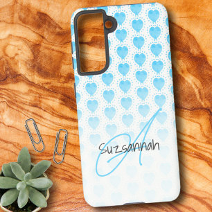 Rustic Polka Dot Blue Heart Pattern Monogram  Samsung Galaxy Case