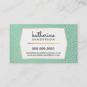 RUSTIC POLKA DOT CONFETTI modern mint gold foil Business Card