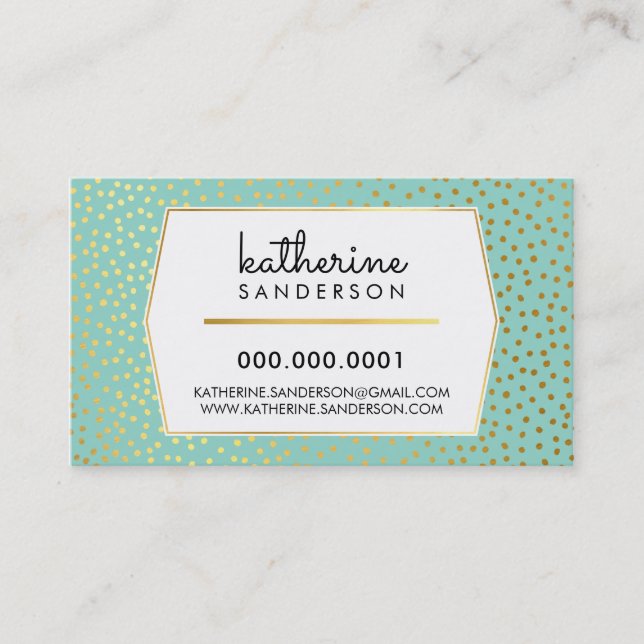 RUSTIC POLKA DOT CONFETTI modern mint gold foil Business Card (Front)