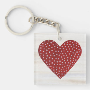 Rustic Polka Dot Valentine Heart Key Ring