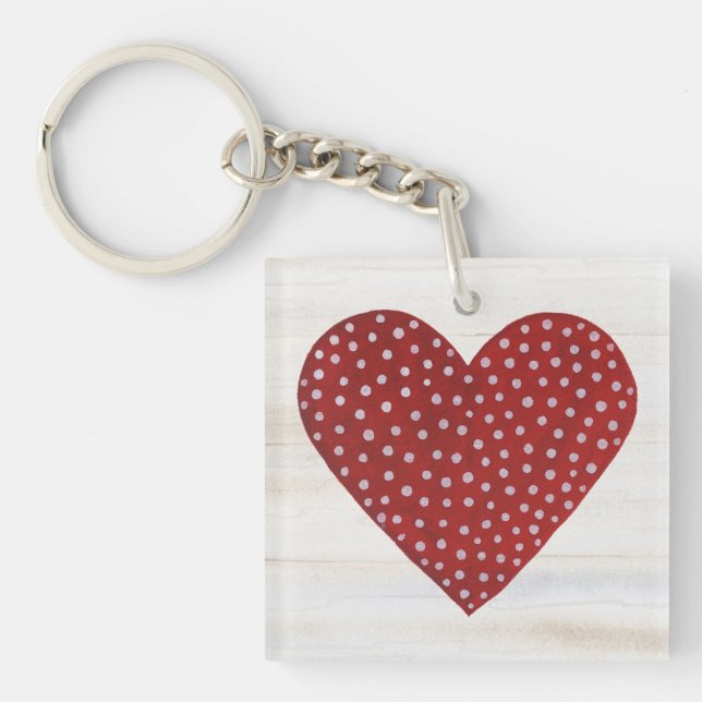 Rustic Polka Dot Valentine Heart Key Ring (Front)