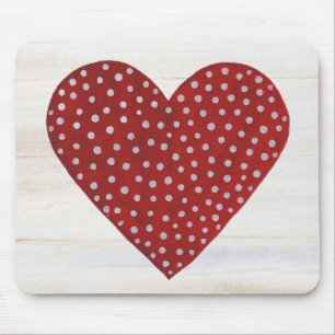 Rustic Polka Dot Valentine Heart Mouse Pad
