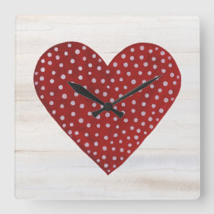 Rustic Polka Dot Valentine Heart Square Wall Clock