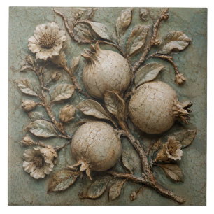 Rustic Pomegranate Orchard Faux Relief Ceramic Tile