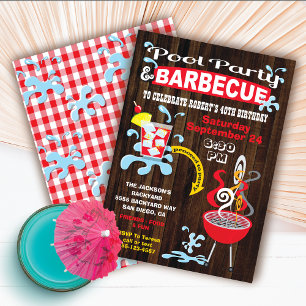 Rustic Pool and BBQ Party Invitations