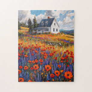 Rustic Poppy and Lupine Flower Field Jigsaw Puzzle