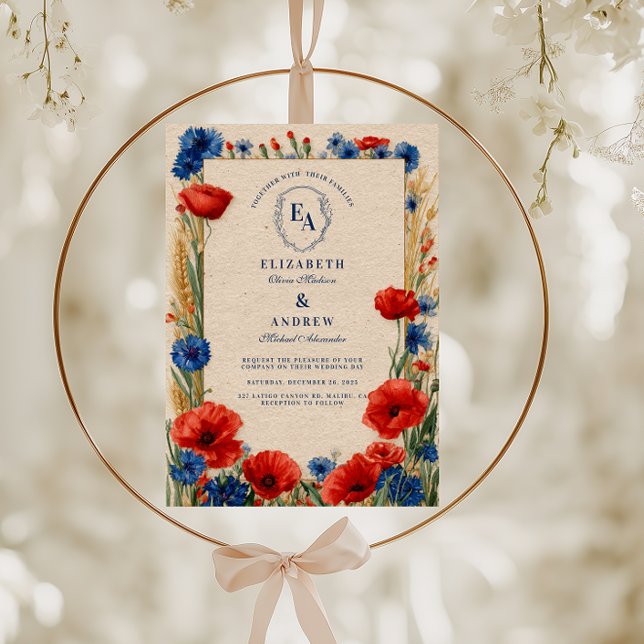 Rustic Poppy Cornflower Summer Wedding Invitation (Creator Uploaded)